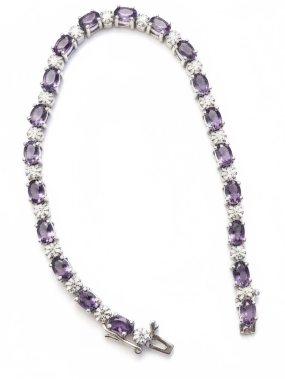 Amethyst and White Crystal
Tennis Bracelet Vintage 8”
